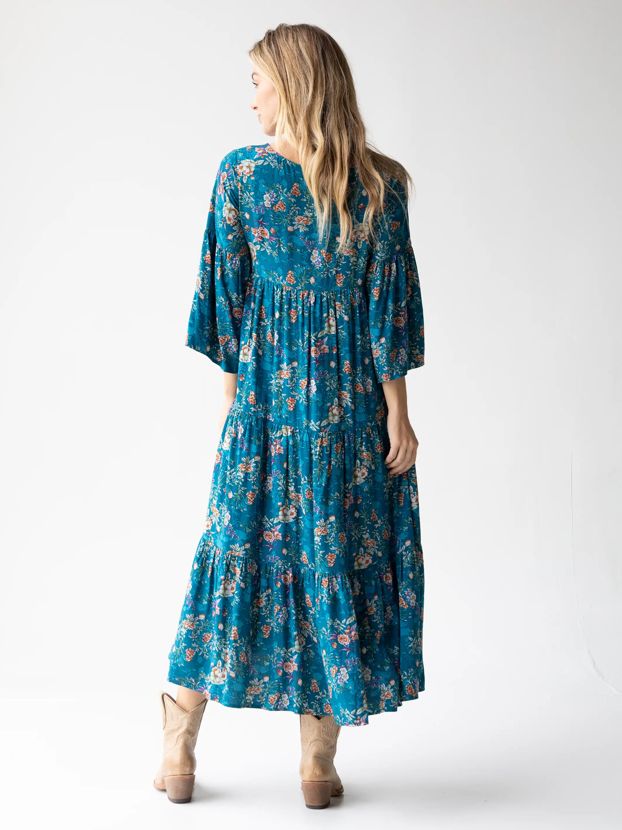 Charlotte Midi Dress - Dark Turquoise Cream